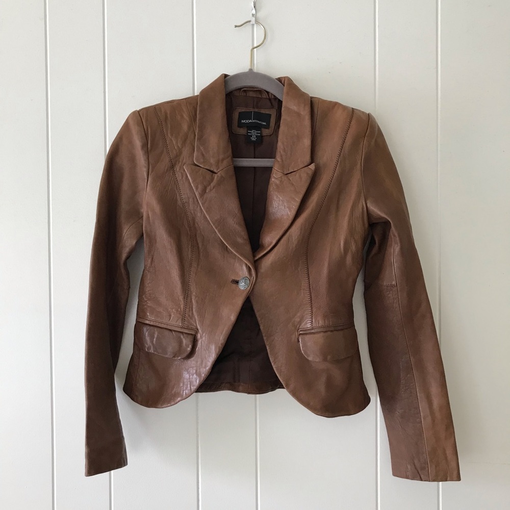 Brown leather crop jacket